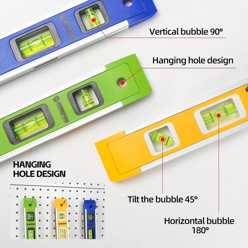 RONGPRO 9 Inch Torpedo Level, Magnetic Box Level with 45°/90°/180° Bubbles, Shock Resistant Bubble Level Tool for Measuring - Image 2